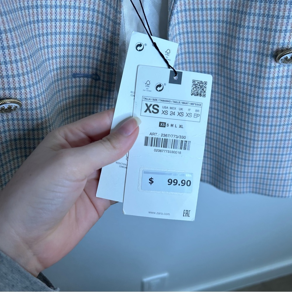 NWT Zara Plaid Structured Double Breasted Oversized Blazer XS - Picture 14 of 14
